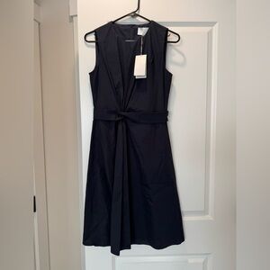 Boss Sleeveless Navy Knot-Waist Midi Dress